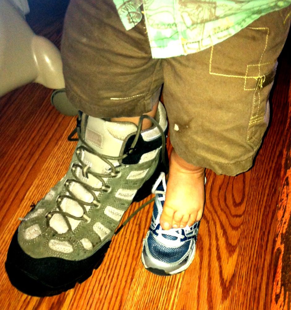 Daddy has some big shoes for Daniel to fill!