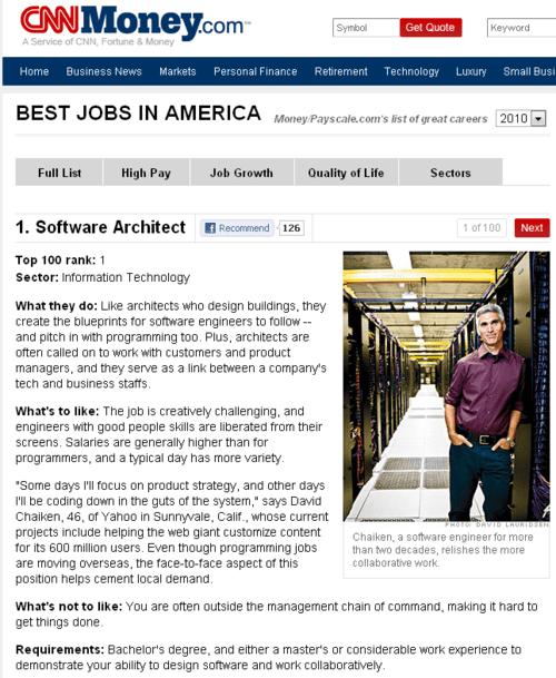 The 100 Best Jobs in America (there are 100?)