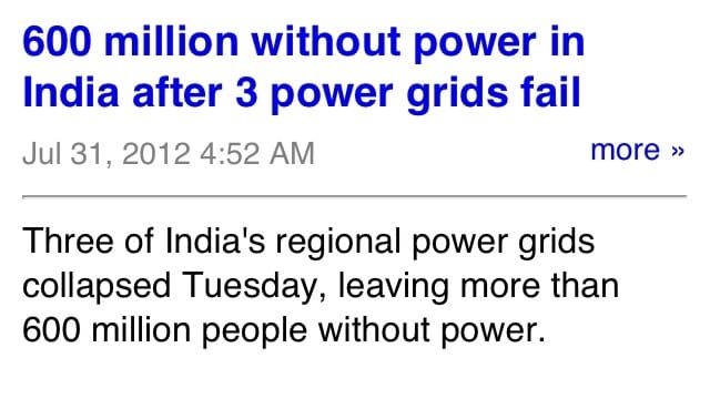AEP has it easy. 600 Million in India without power
