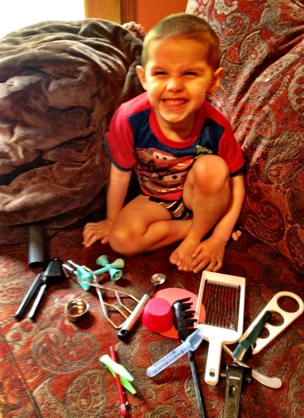 Daniel’s favorite toys are Kristen’s kitchen utensils and it’s rubbing off on Lily
