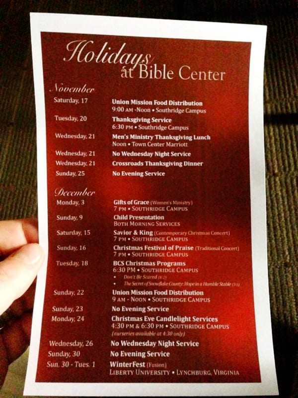 Holiday events at Bible Center Church