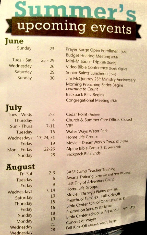 Summer events at BibleCenter Church