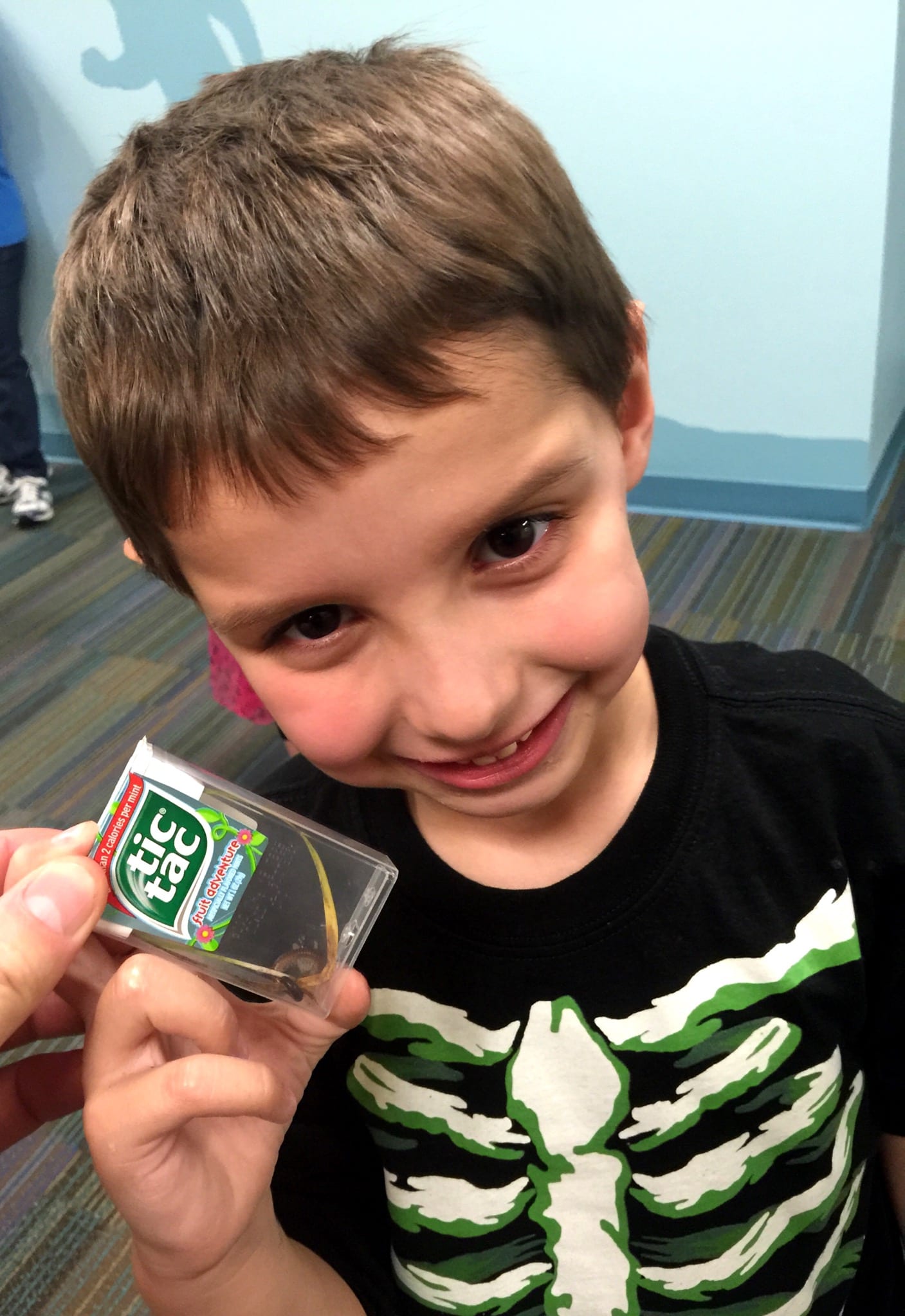 Daniel + Empty TicTac Case + Leaf + Millepede = Big Smile