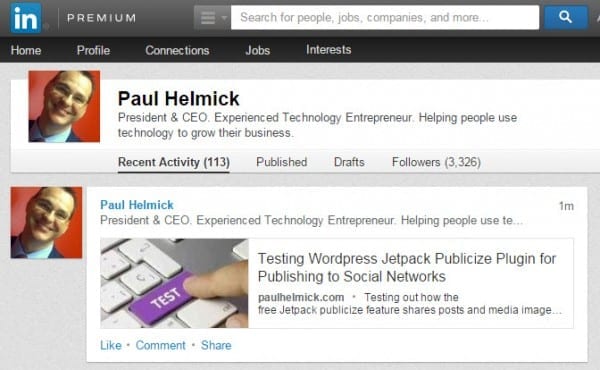 test jetpack publicize linkedin