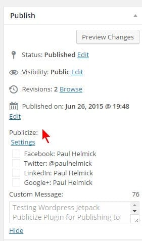 test jetpack publicize settings